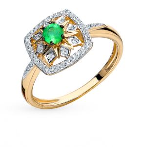 Золотое кольцо с бриллиантами и изумрудом