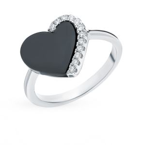 серебряное кольцо с керамикой и фианитами