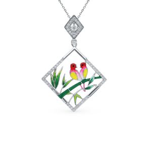 серебряная подвеска с фианитами и эмалью