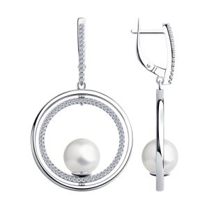 серебряные серьги с фианитами и жемчугом SOKOLOV 94023606
