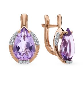 золотые серьги с аметистом и фианитами