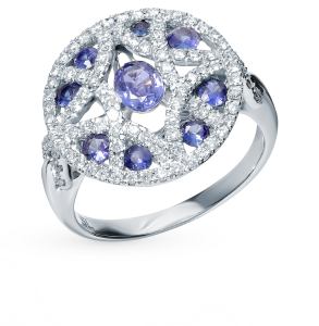 золотое кольцо с сапфирами и бриллиантами