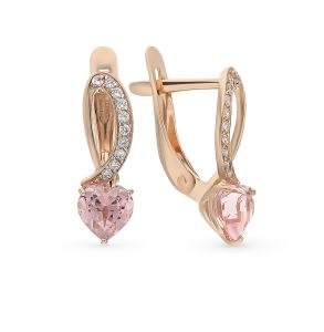 золотые серьги с морганитами и фианитами