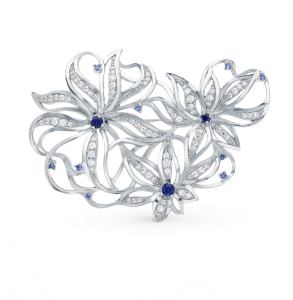 серебряная брошь с фианитами