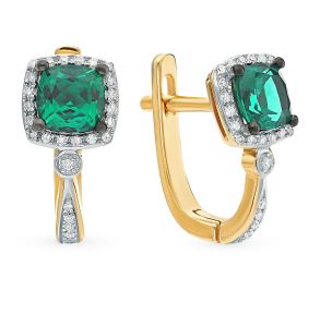 золотые серьги с изумрудами и бриллиантами