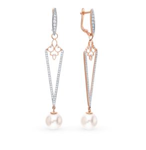 золотые серьги с фианитами и жемчугом