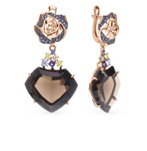 золотые серьги с раухтопазами и фианитами