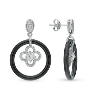 серебряные серьги с керамикой и фианитами