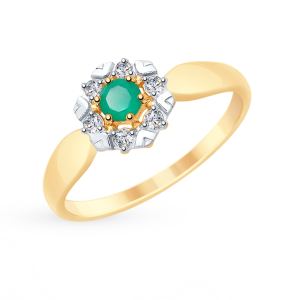 золотое кольцо с фианитами и агатом SOKOLOV 715309*