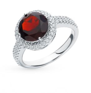 серебряное кольцо с фианитами и гранатом