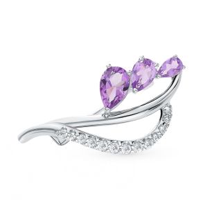 серебряная брошь с аметистом и фианитами