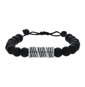 браслет из стали с лавовым камнем