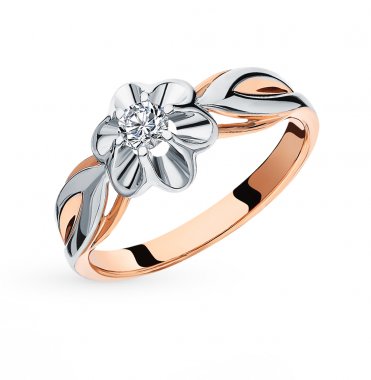 Кольцо с бриллиантами в форме цветка из золота (Циркон)