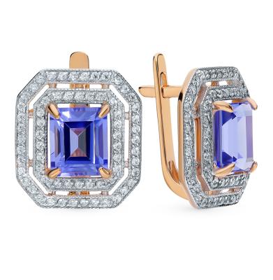 Золотые серьги с танзанитом и фианитами