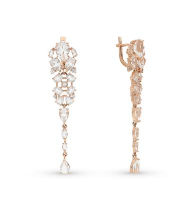 Золотые серьги с горным хрусталем и сапфирами