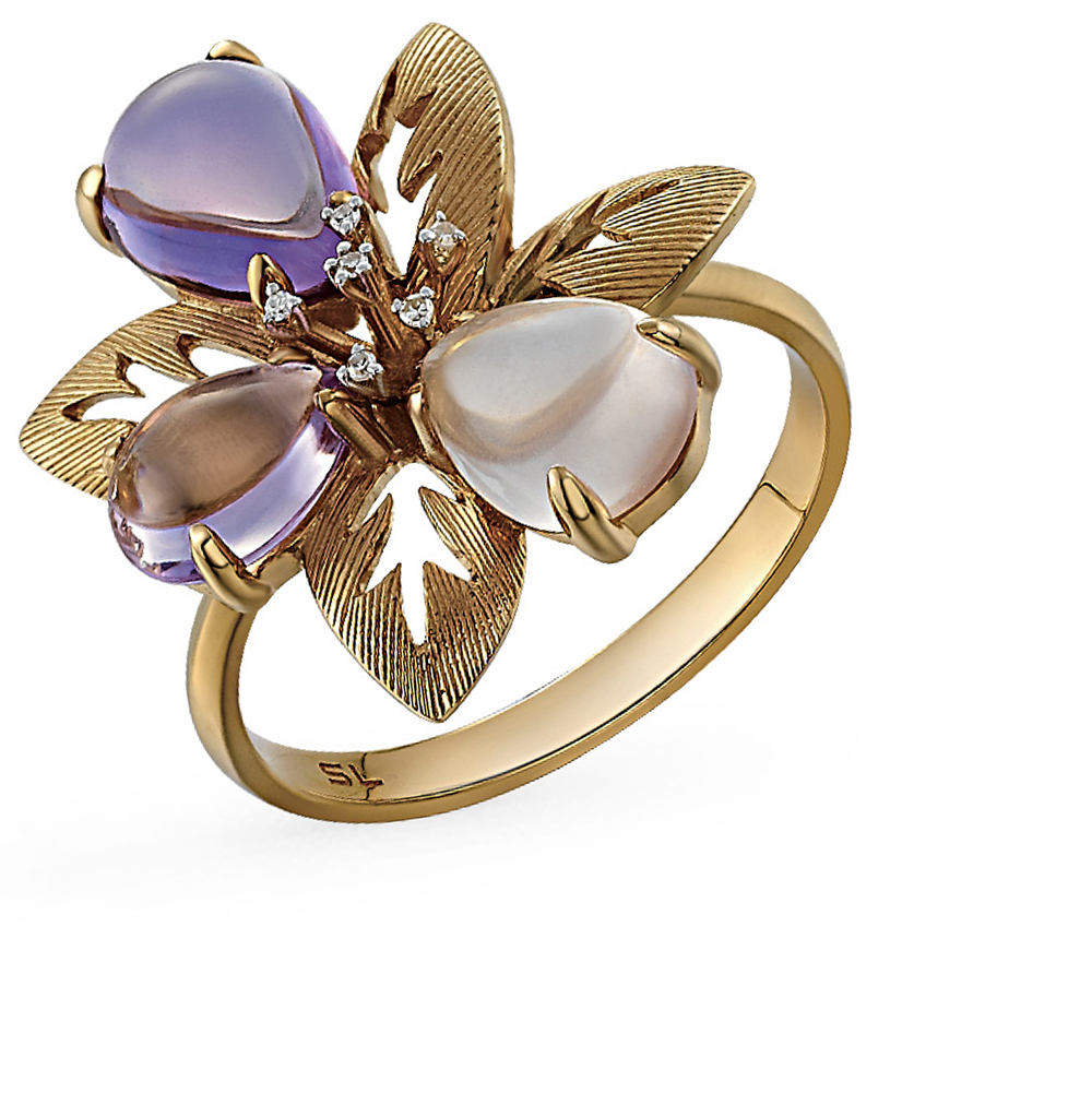 Фото «Золотое кольцо с кварцем, аметистом и бриллиантами»