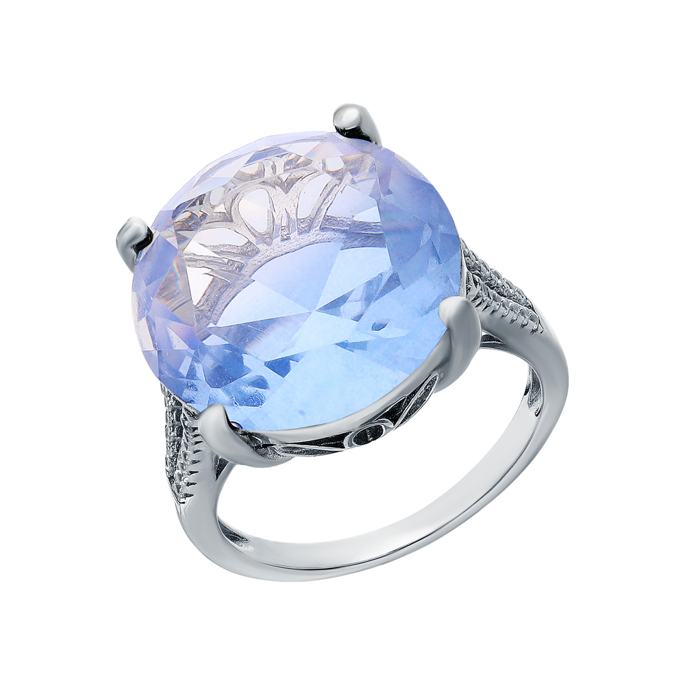 Серебряное кольцо с кубическим цирконием и ситаллами в Екатеринбурге