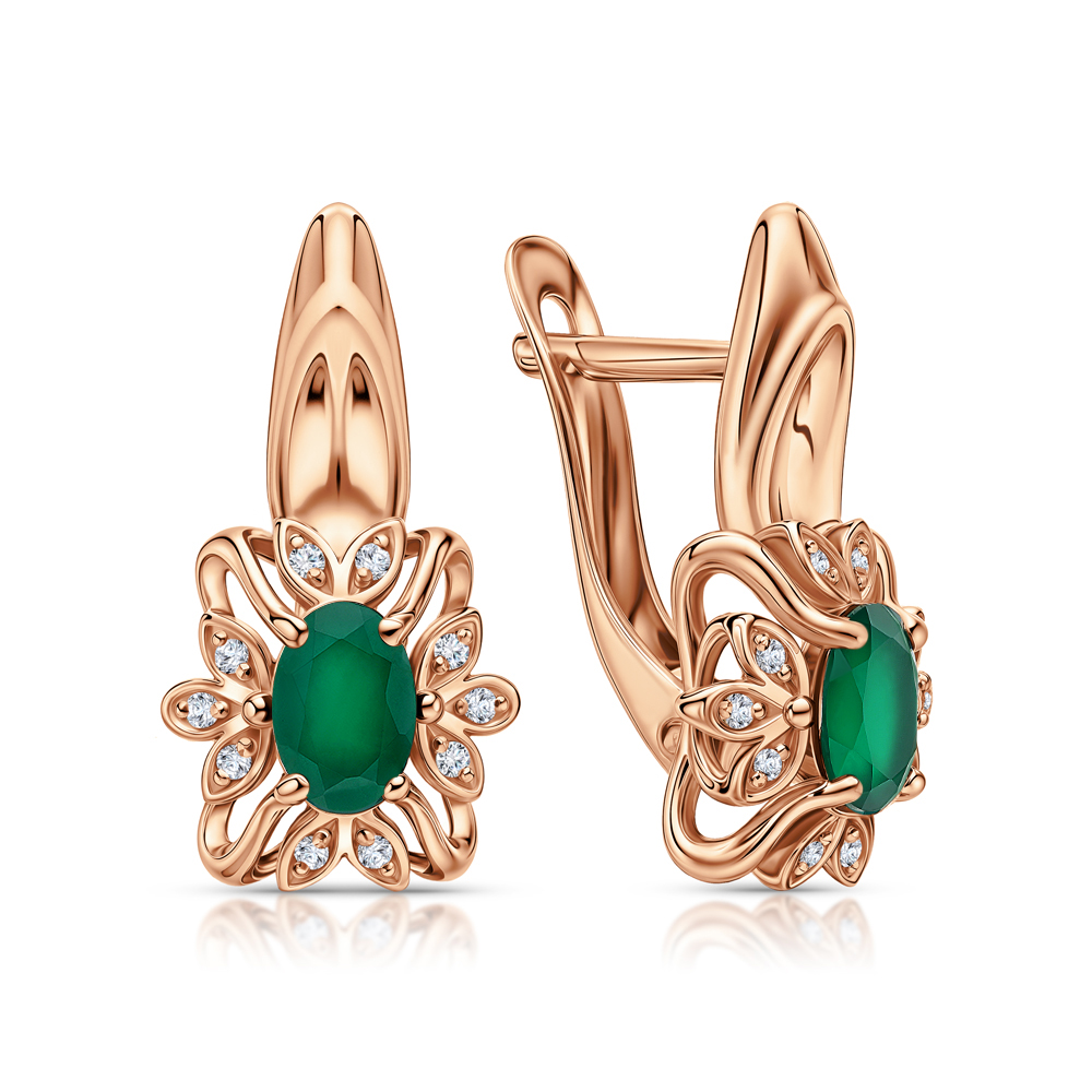 Серебряные серьги с фианитами и агатами природными в Ростовe-на-Дону