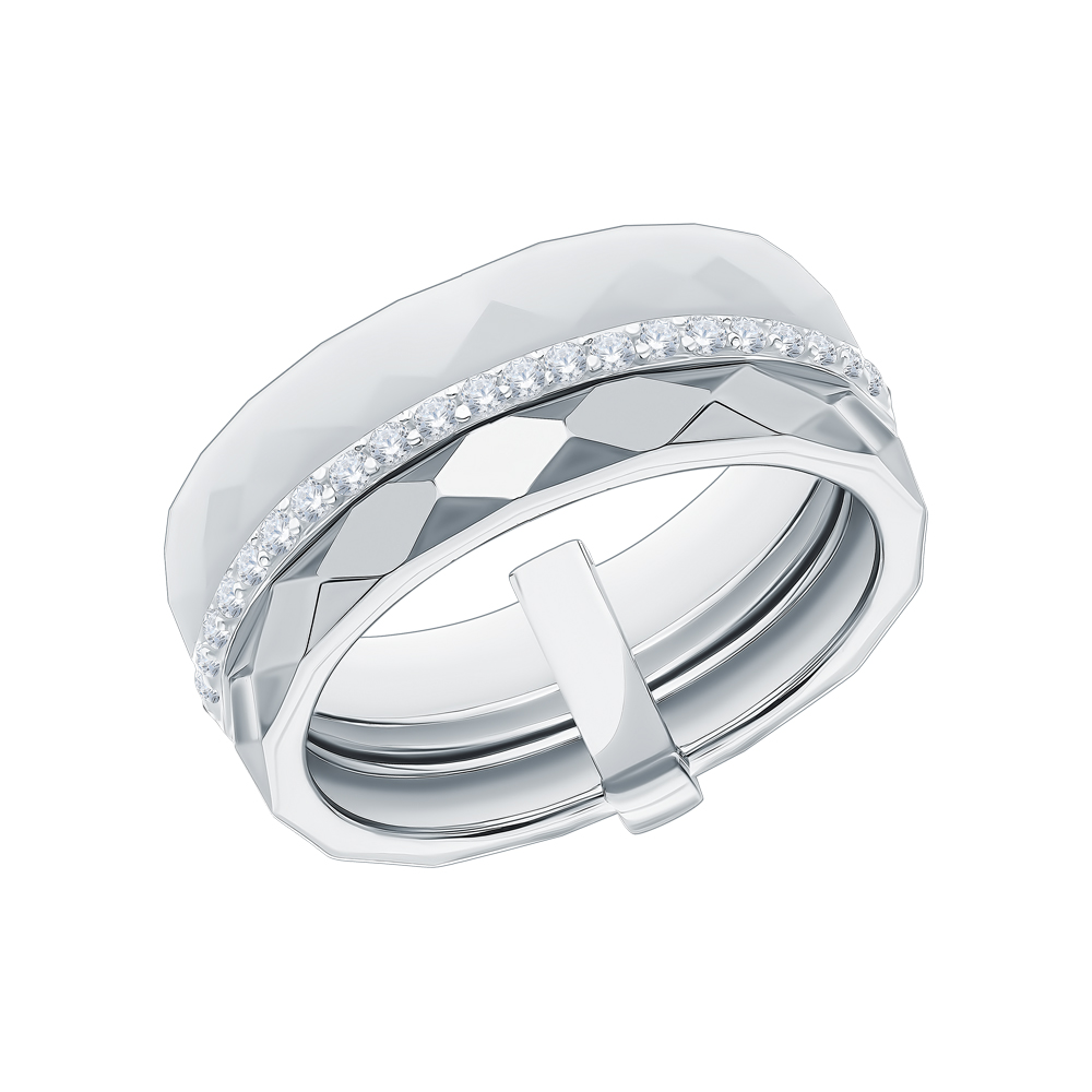 Серебряное кольцо с фианитами и керамикой в Екатеринбурге