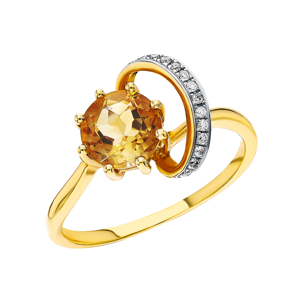 Золотое кольцо с цитринами и бриллиантами в Краснодаре