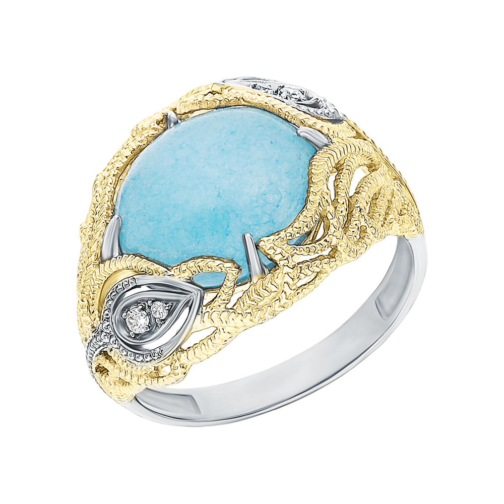 Фото «Серебряное кольцо с фианитами и аквамарином»