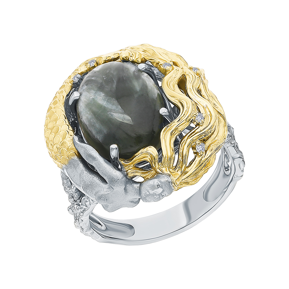 Серебряное кольцо с фианитами и клинохлорами в Новосибирске