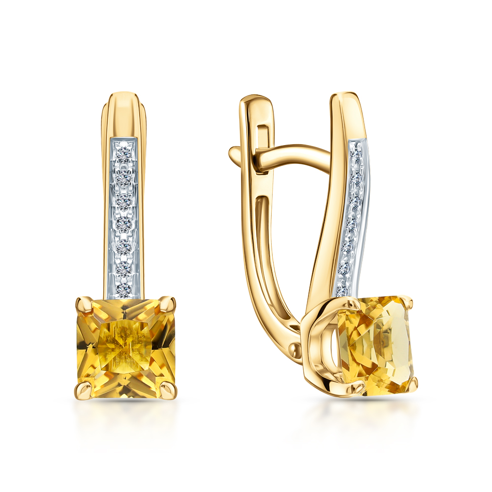 Фото «Золотые серьги с цитринами и бриллиантами»