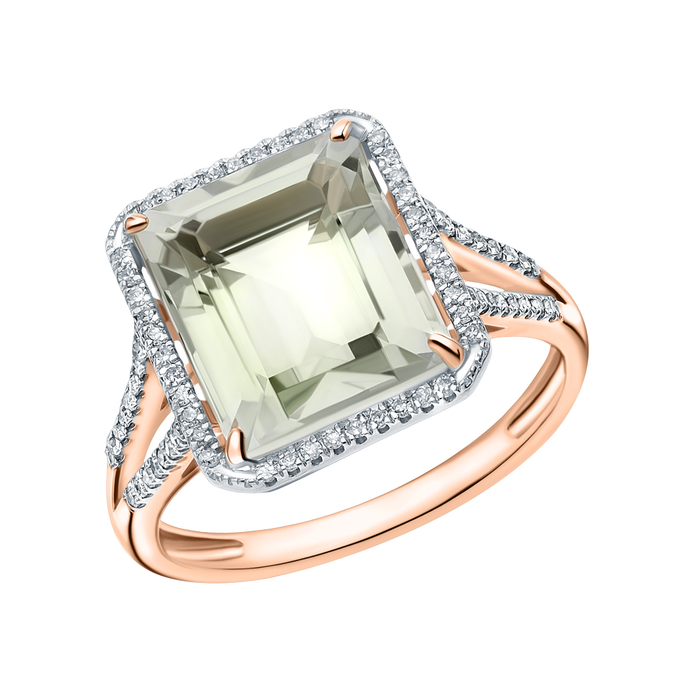 Фото «Золотое кольцо с празиолитом и бриллиантами»