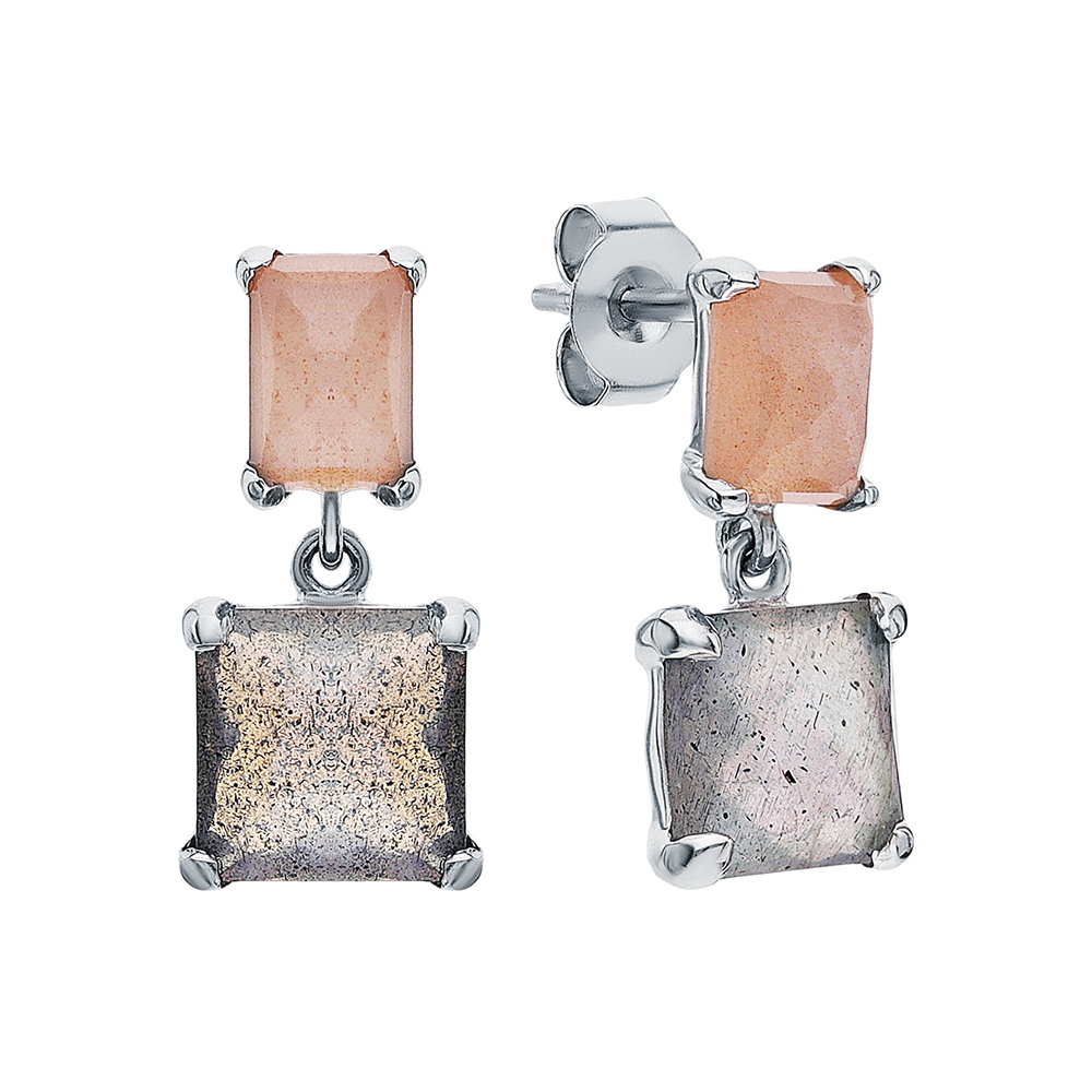 Фото «Серебряные серьги с лунным камнем и лабрадоритами»