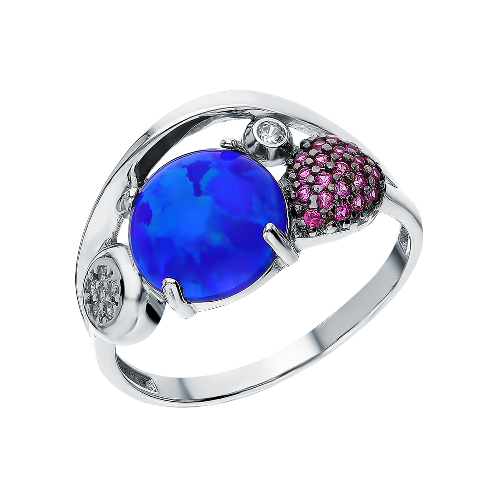 Серебряное кольцо с опалами, фианитами и рубинами в Самаре