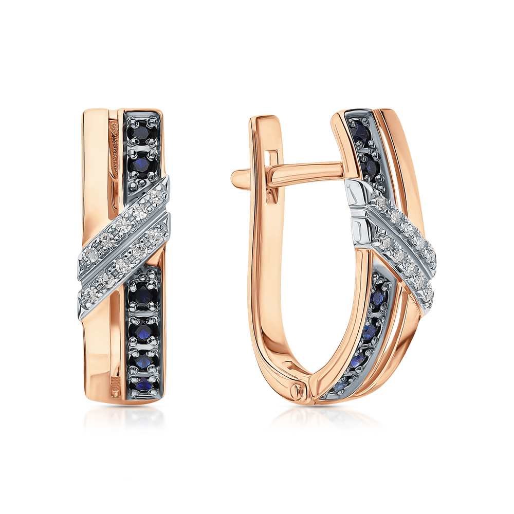 Золотые серьги с бриллиантами природными и сапфирами природными в Самаре