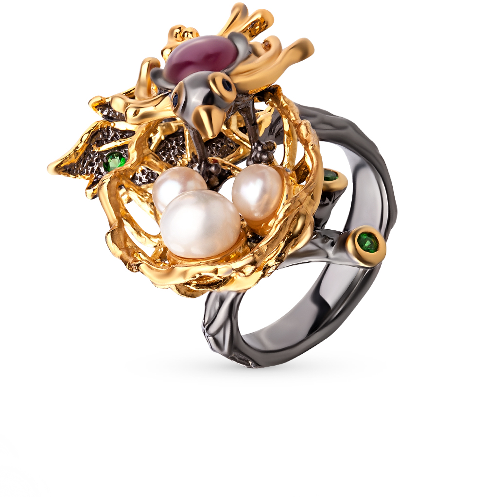 Фото «Серебряное кольцо с цаворитами, сапфирами и рубинами»
