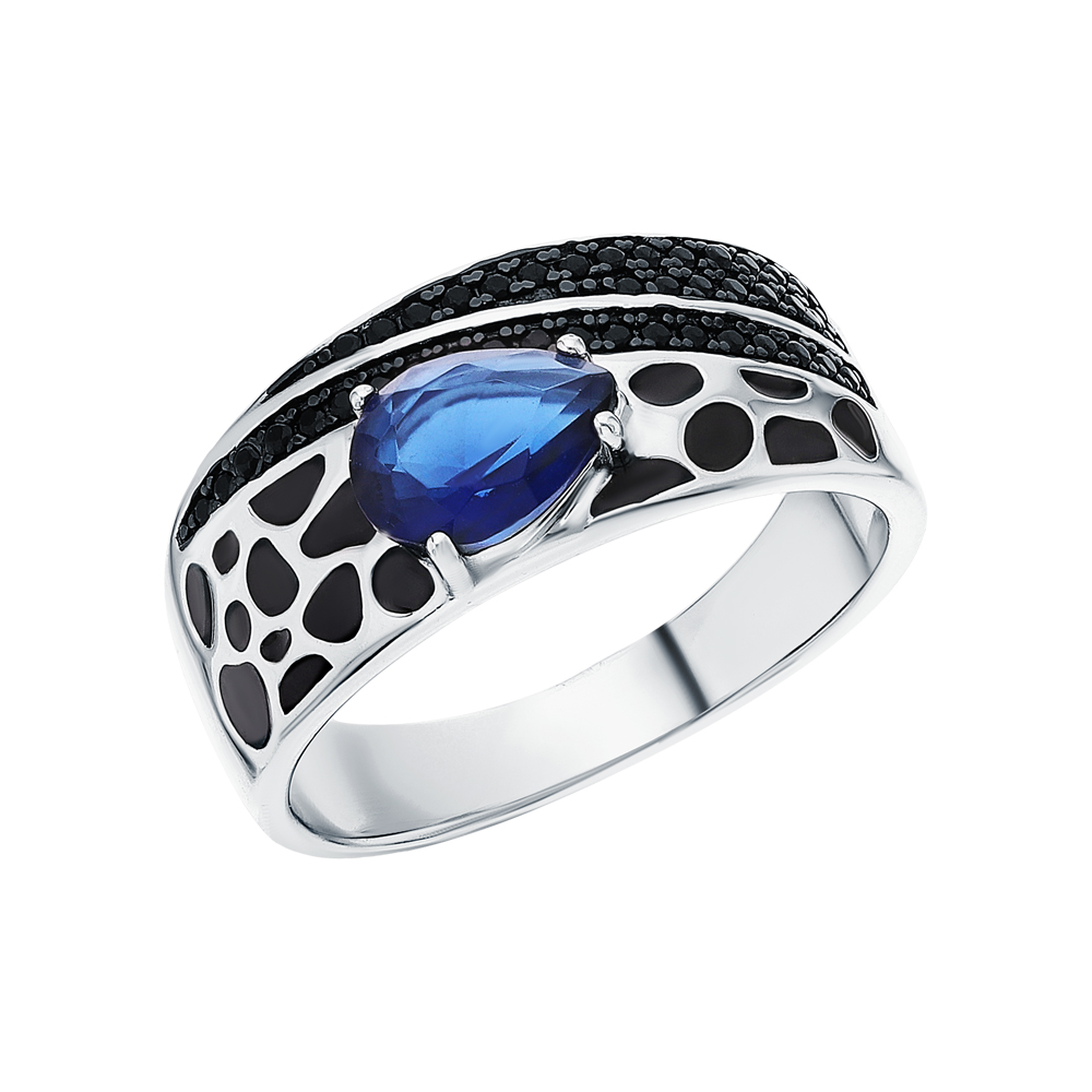 Серебряное кольцо с эмалью, кубическим цирконием и ситаллами в Самаре