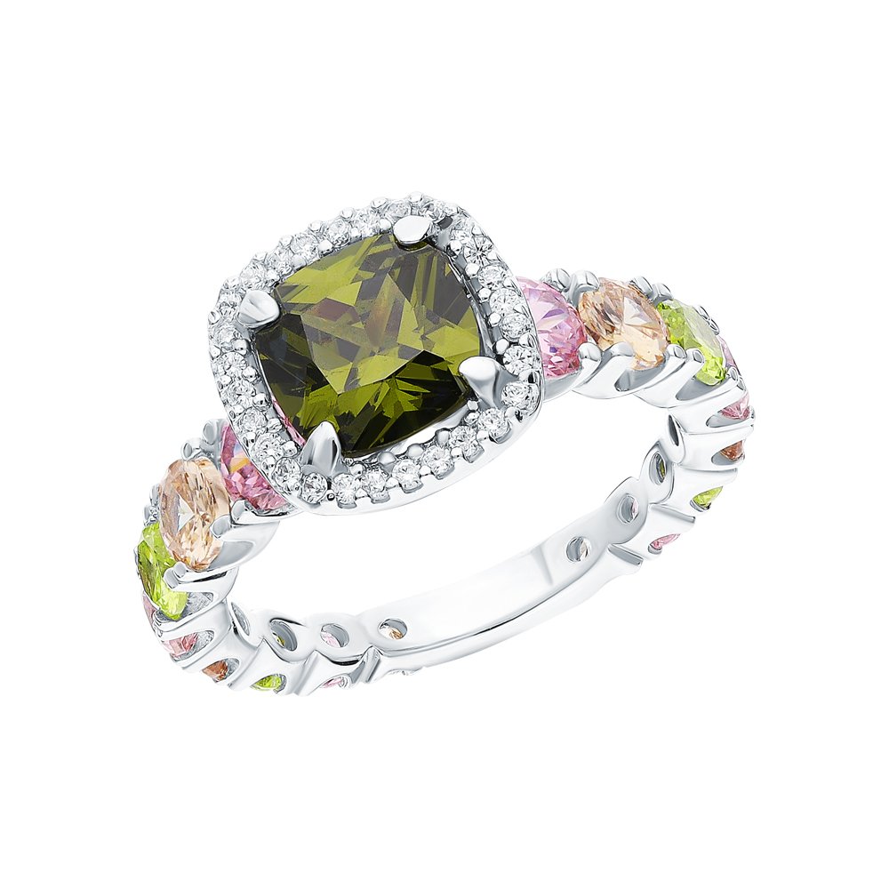 Фото «Серебряное кольцо с кубическим цирконием и ювелирным стеклом»