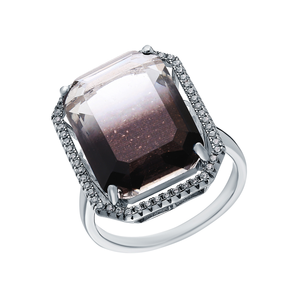Серебряное кольцо с кубическим цирконием и ситаллами в Новосибирске