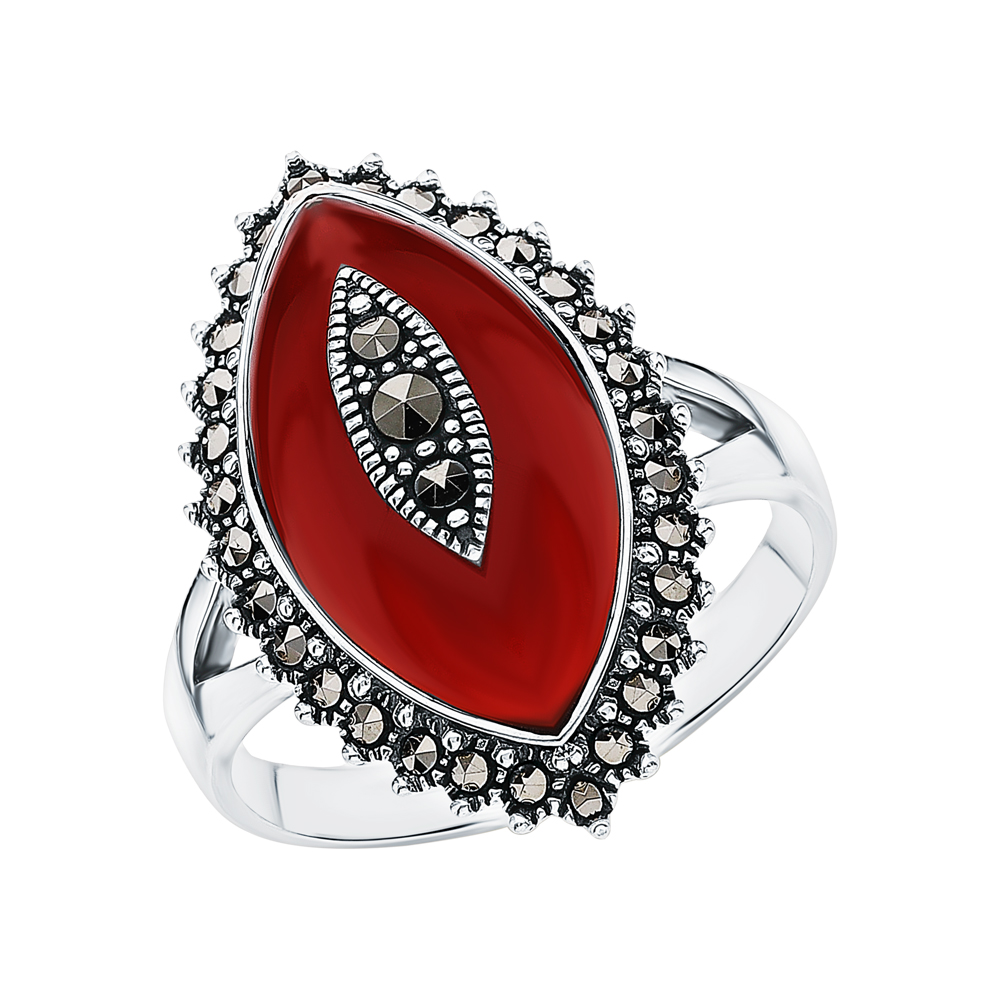 Серебряное кольцо с сердоликом и марказитами swarovski в Краснодаре