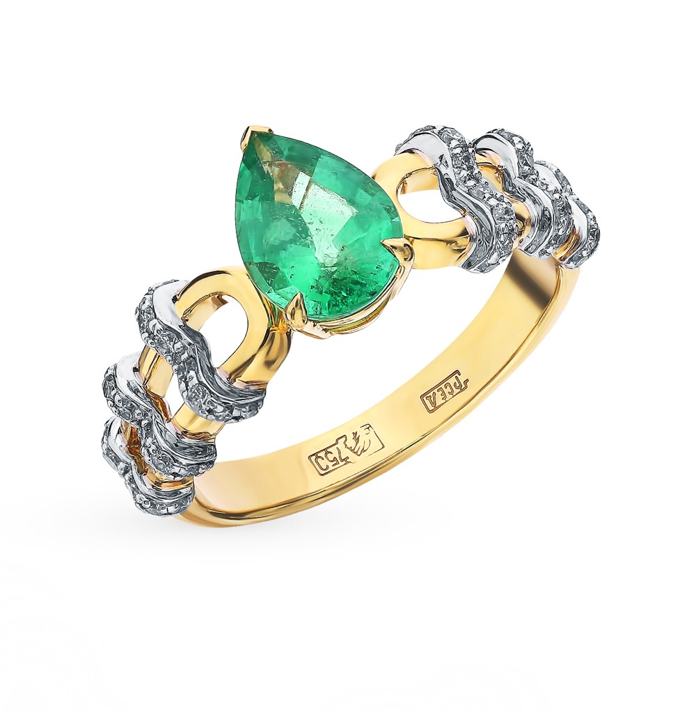 Золотое кольцо с изумрудами и бриллиантами в Новосибирске