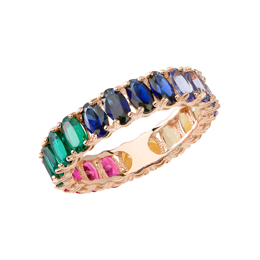 Фото «Золотое кольцо с цитринами, изумрудами, сапфирами, рубинами и танзанитом»