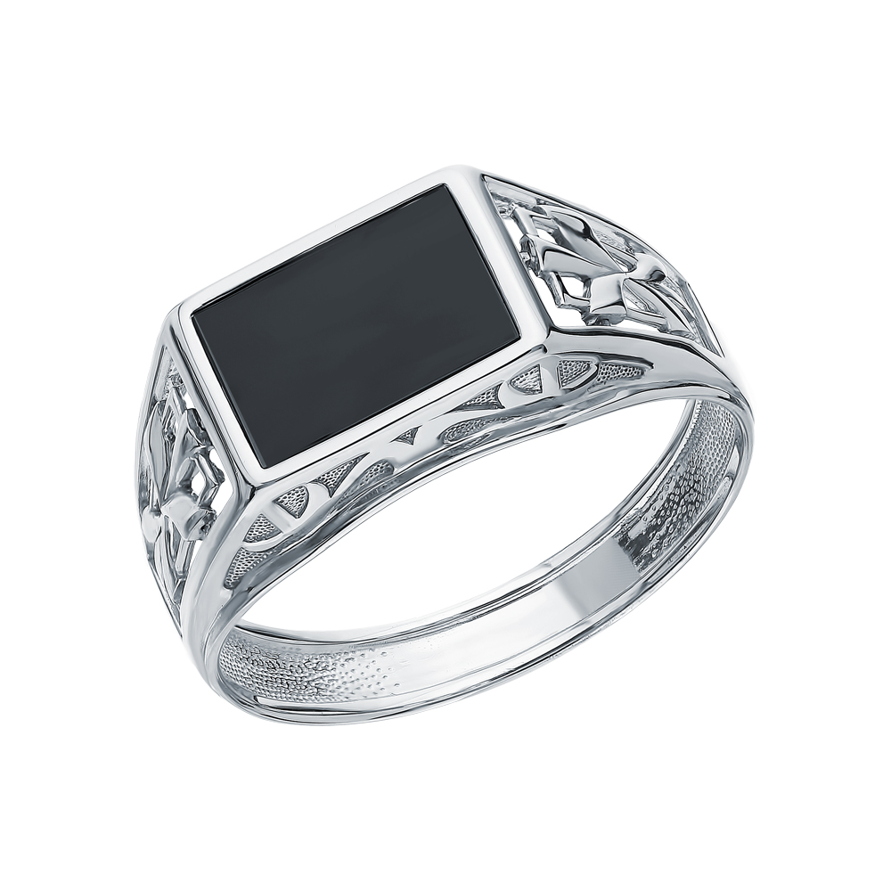 Серебряное кольцо с фианитами и ониксом в Краснодаре