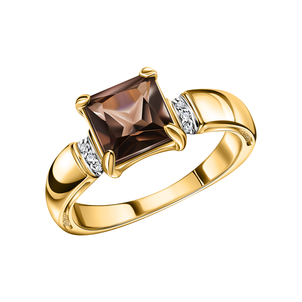 Золотое кольцо с кварцем дымчатым и бриллиантами в Екатеринбурге