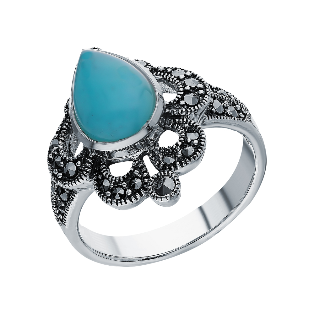 Фото «Серебряное кольцо с амазонитом и марказитами swarovski»