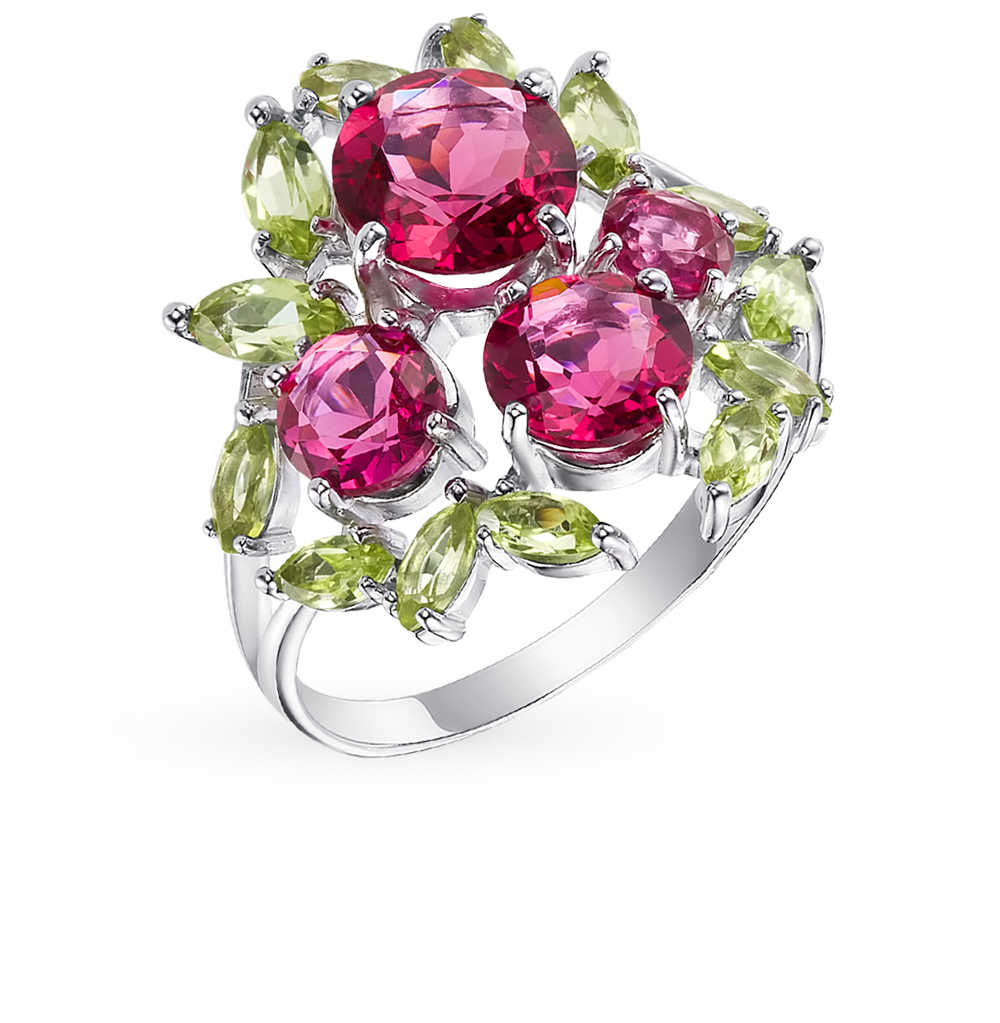 Фото «Серебряное кольцо с хризолитом и рубеллитами»
