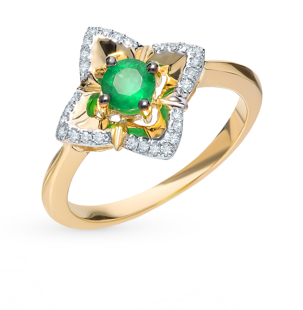 Золотое кольцо с бриллиантами и изумрудом в Екатеринбурге
