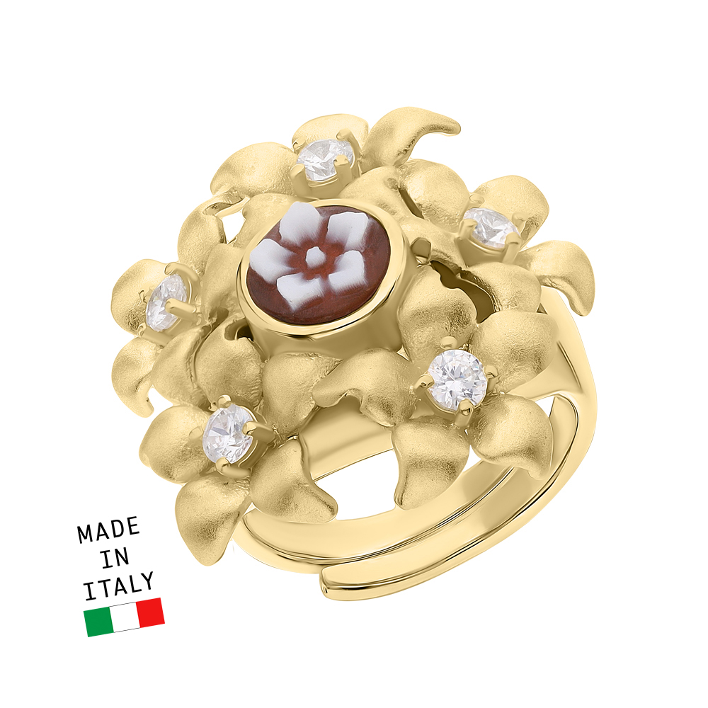 Фото «Серебряное кольцо с фианитами и камеями»