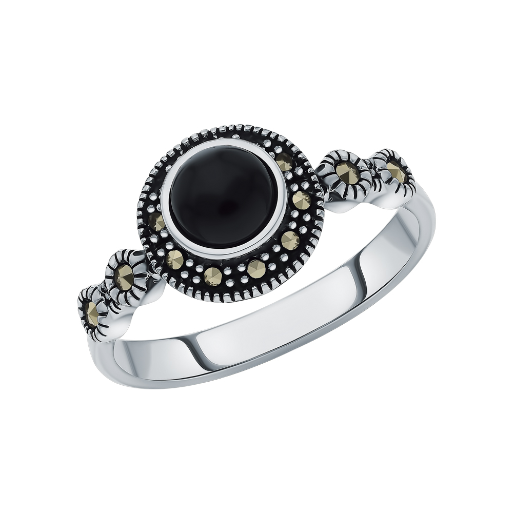 Фото «Серебряное кольцо с ониксом и марказитами»