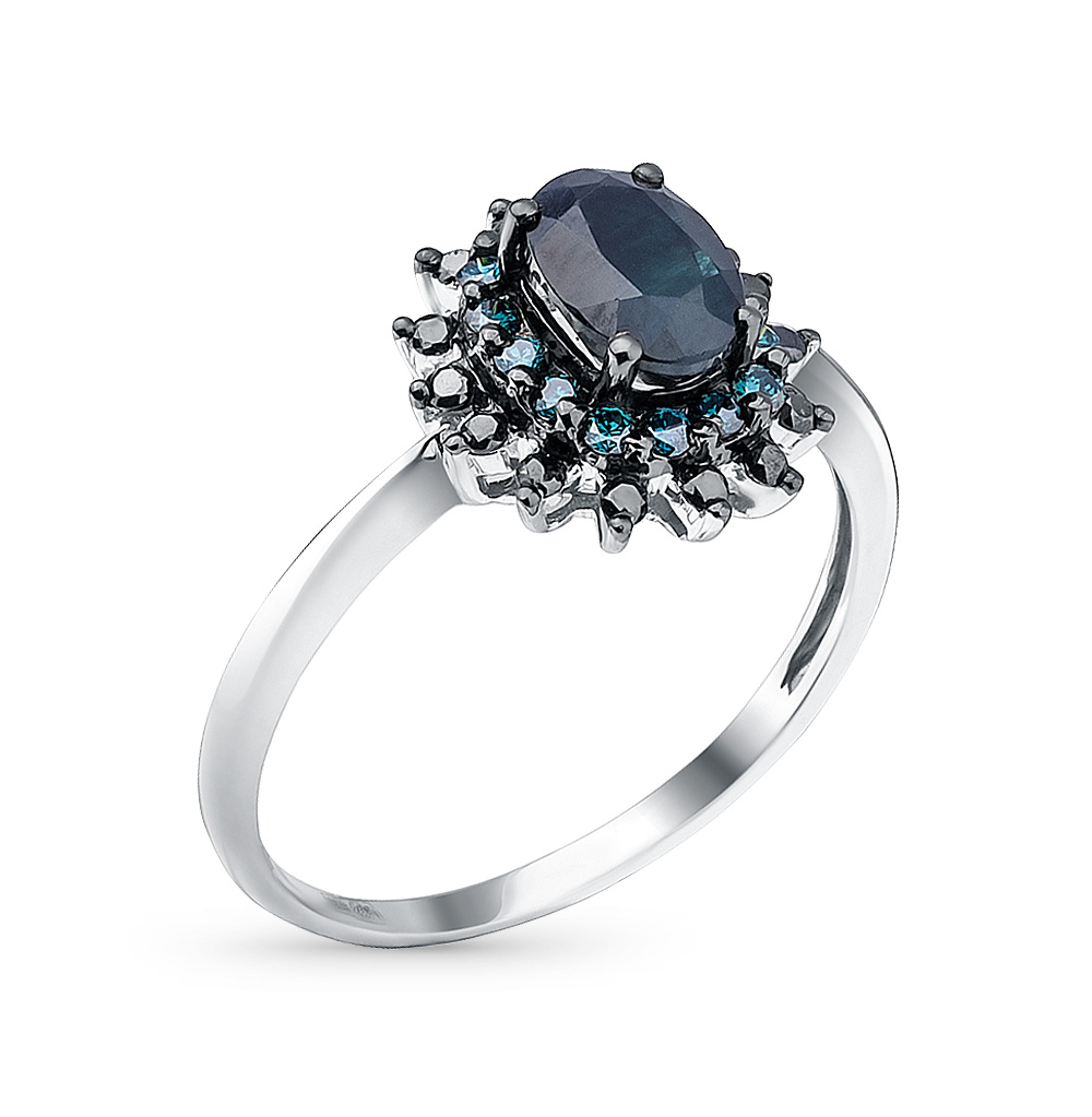 Фото «Золотое кольцо с сапфирами и черными бриллиантами»