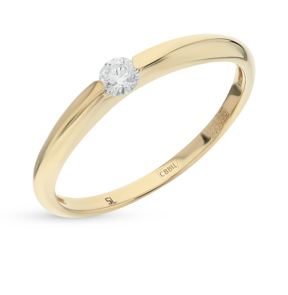 Золотое кольцо классика с бриллиантом