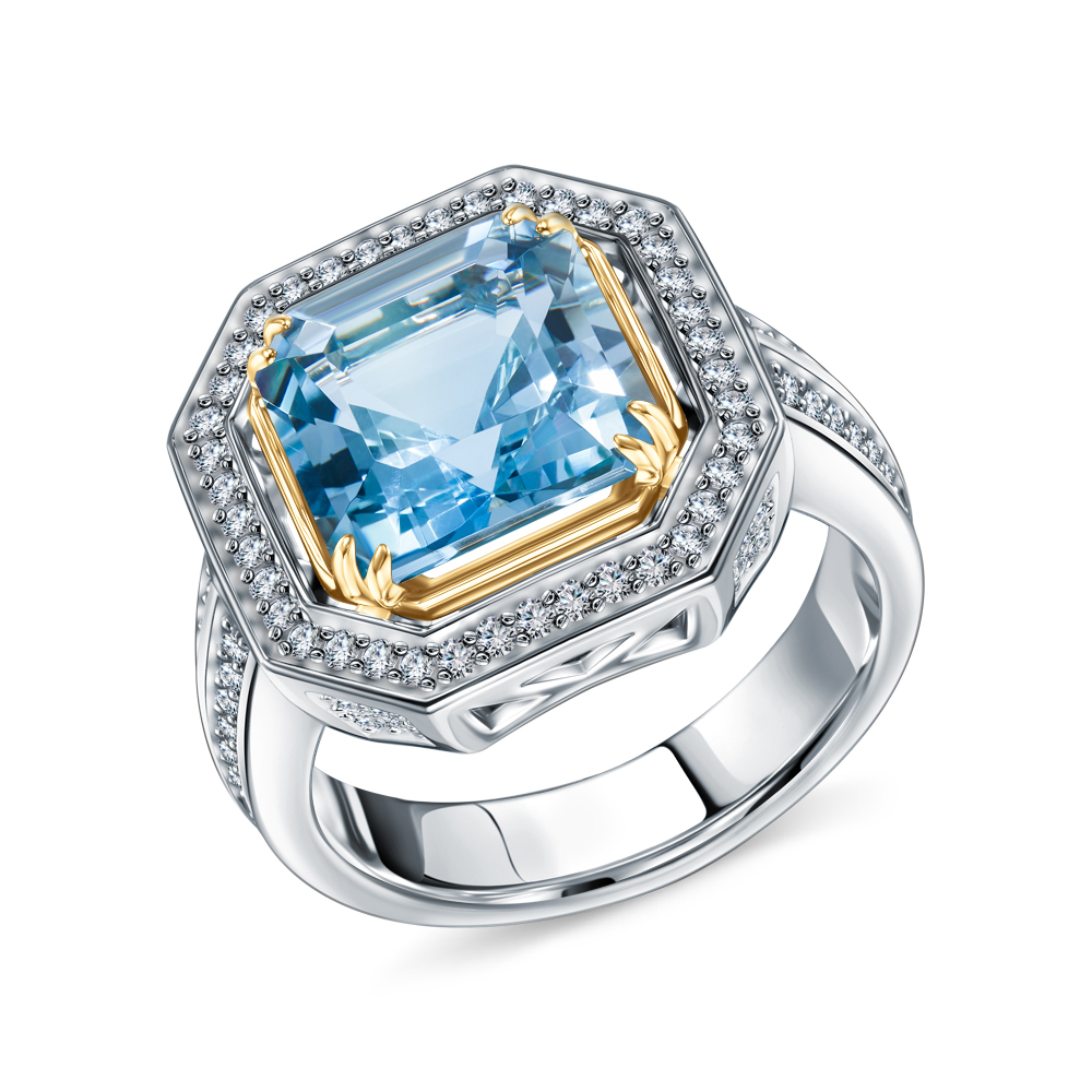Фото «Золотое кольцо с аквамарином и бриллиантами»