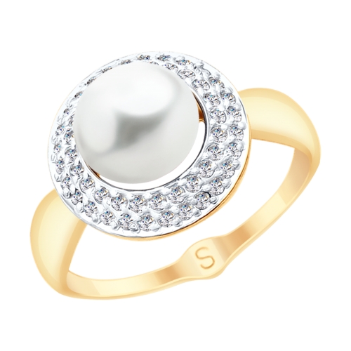 Золотое кольцо с жемчугом и фианитами SOKOLOV 791083 в Новосибирске