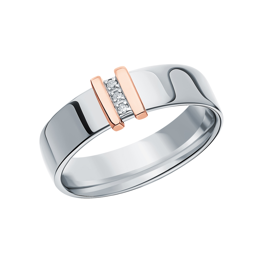 Серебряное кольцо с золотой вставкой и бриллиантами в Самаре